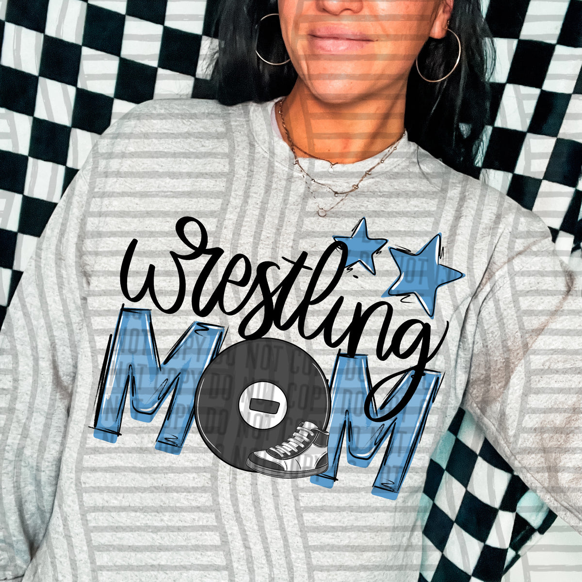 wrestling mom gray light blue stars (Caplinger) DTF transfer