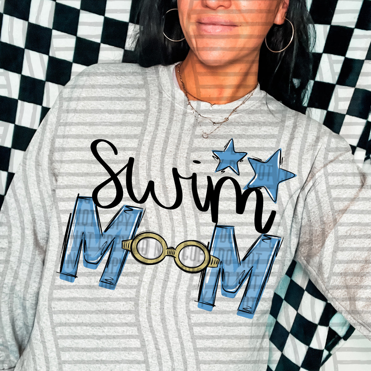 swim mom grey light blue stars (caplinger) DTF transfer