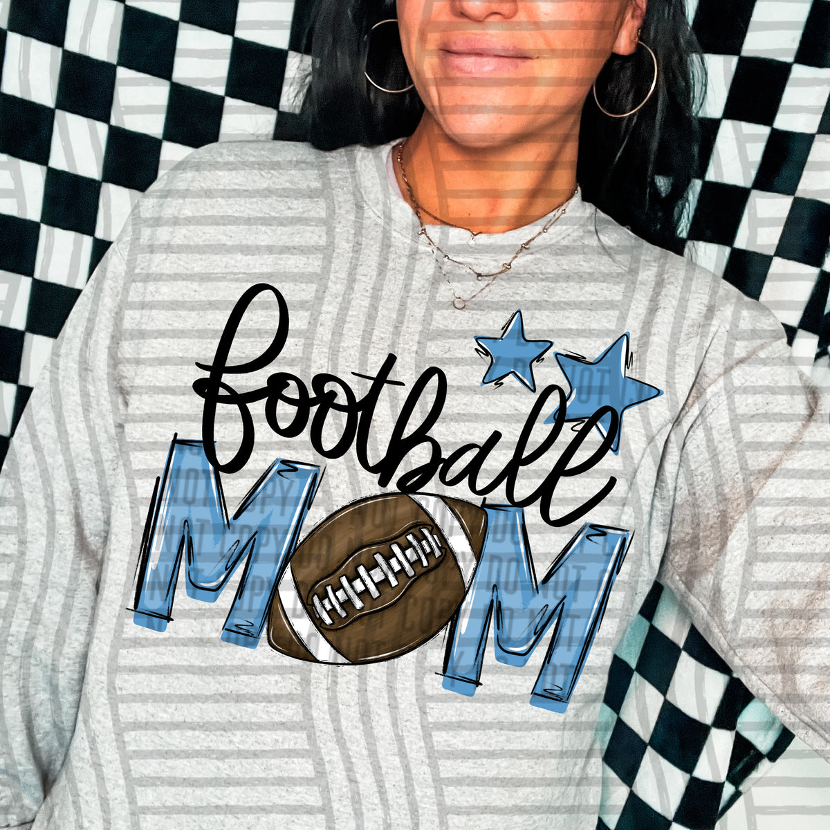 football mom gray light blue stars (Caplinger) DTF transfer