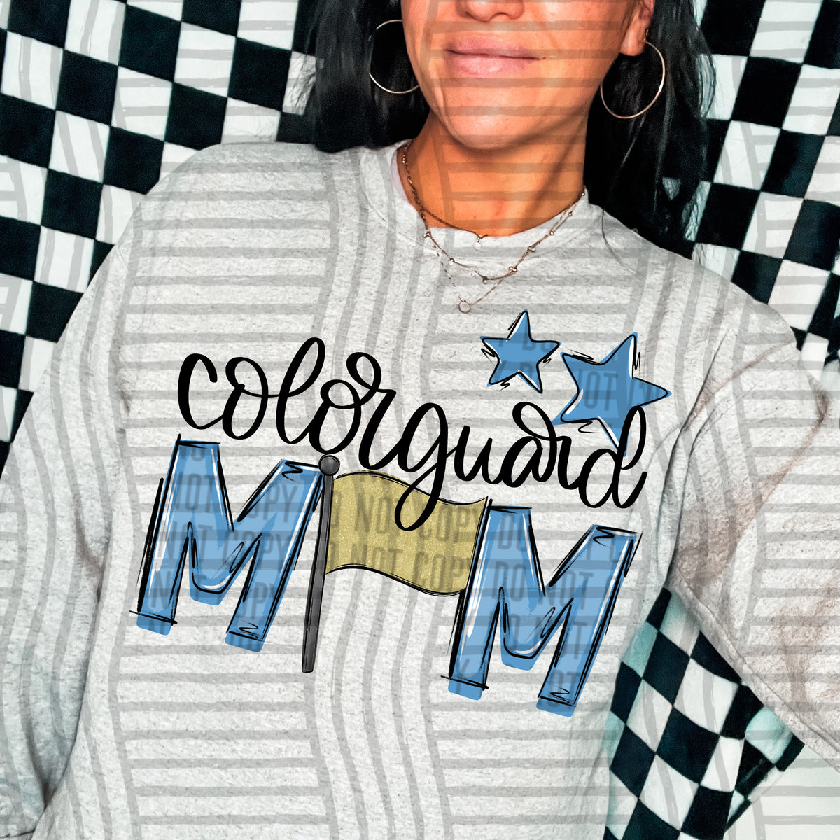 color guard mom gray light blue stars (Caplinger) DTF transfer