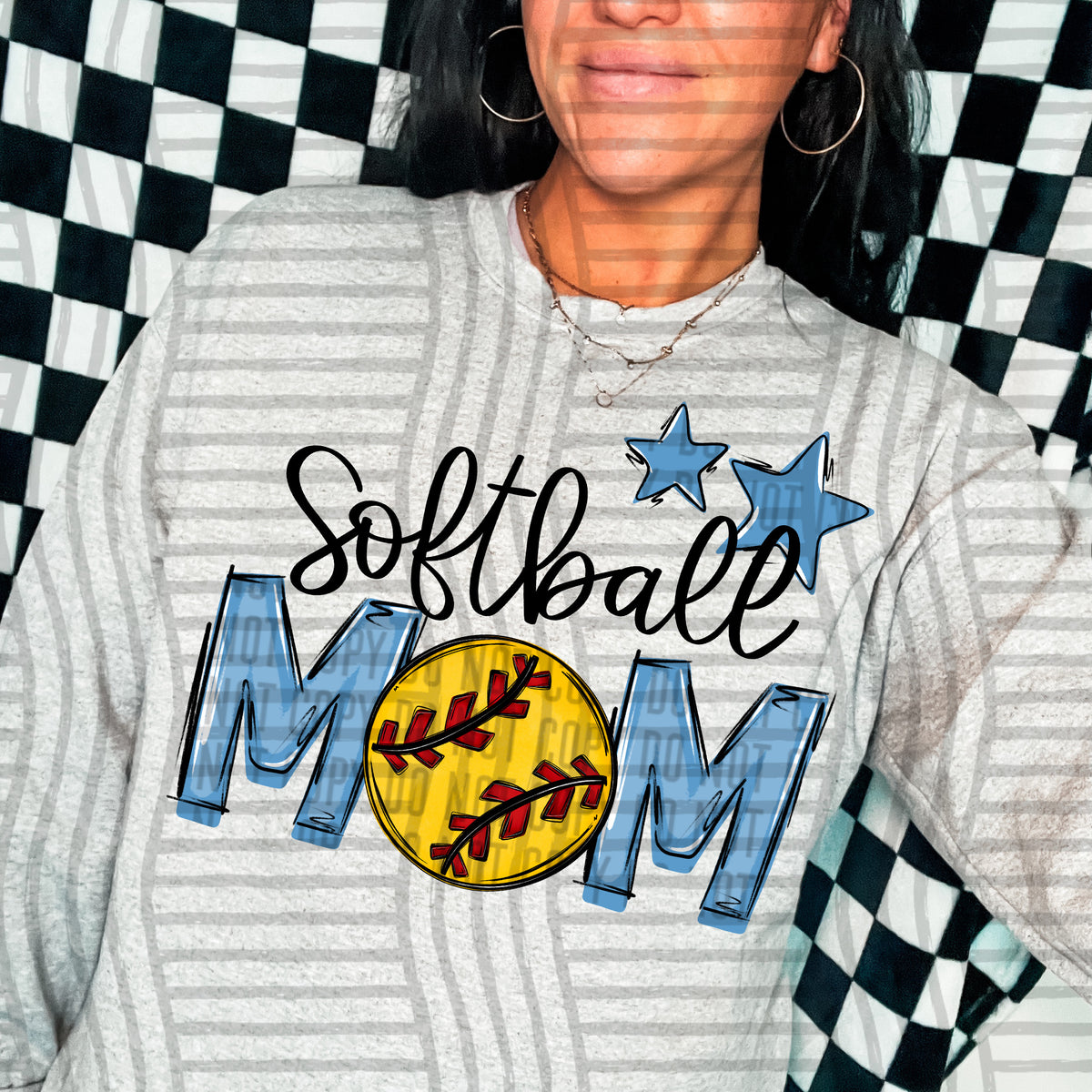 softball mom gray light blue stars (Caplinger) DTF transfer