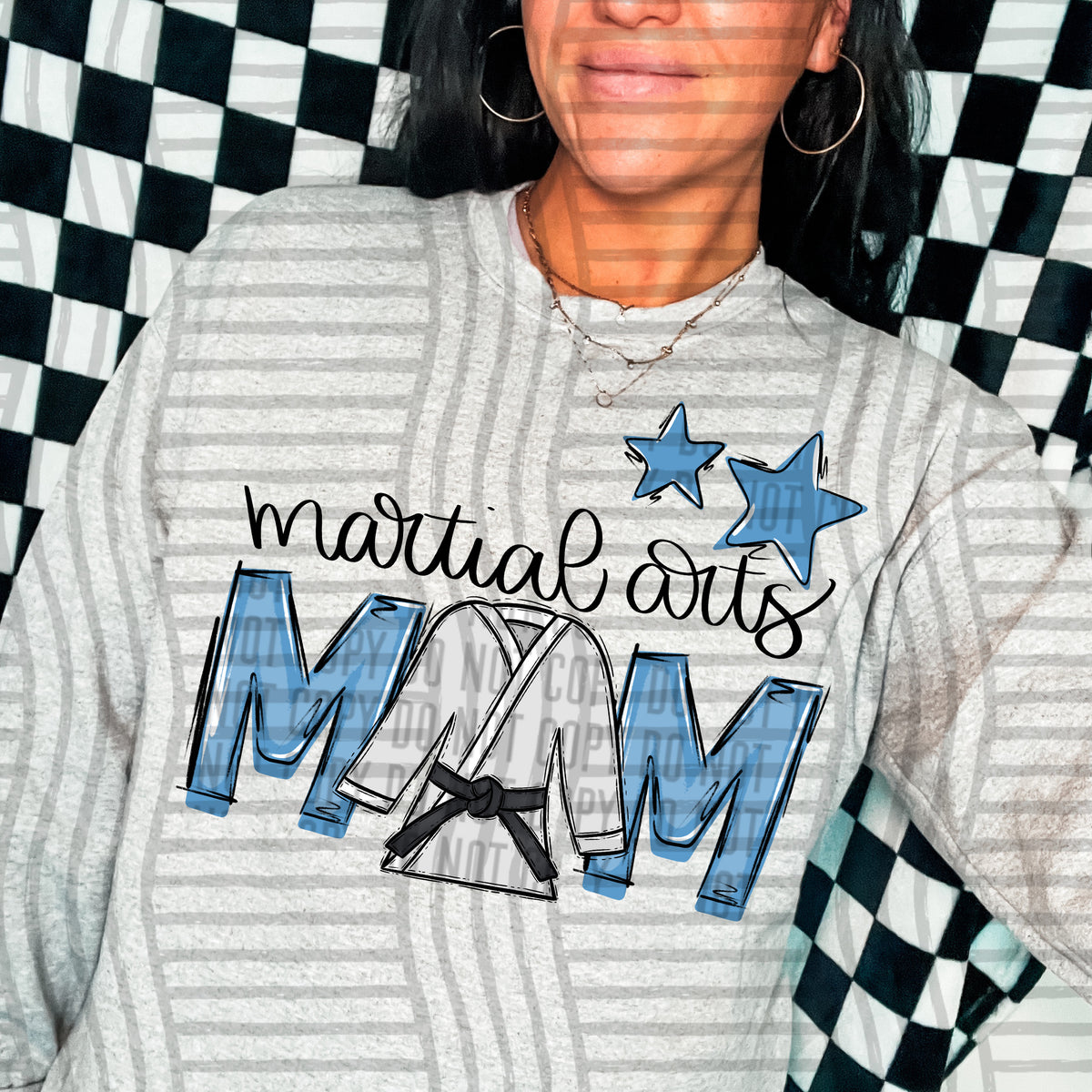 martial arts mom gray light blue stars (Caplinger) DTF transfer