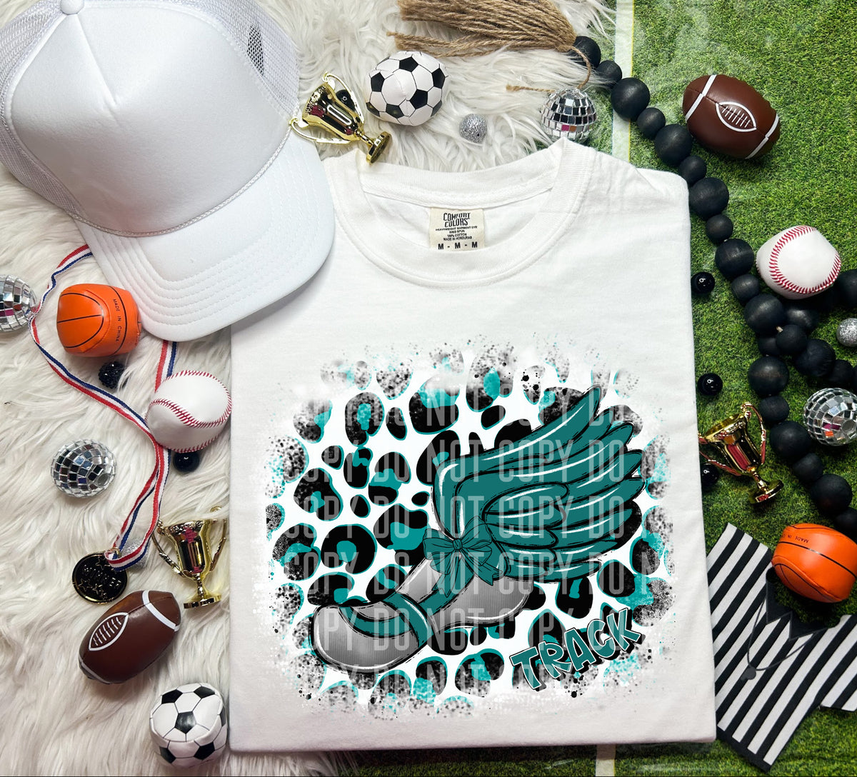 Track Shoe Leopard Background turquoise (Caplinger) DTF transfer