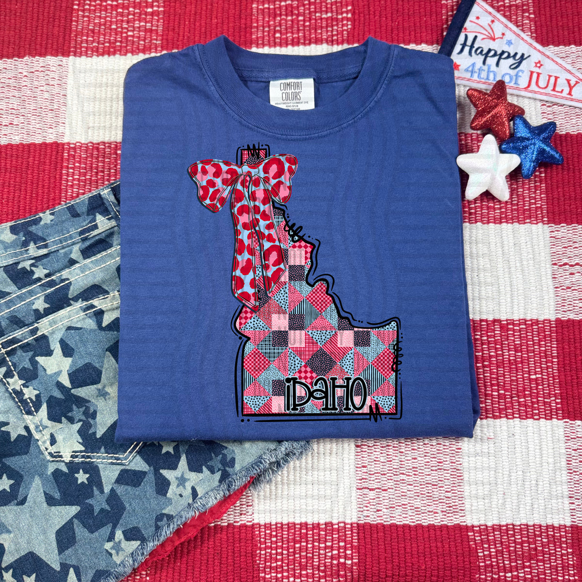 Idaho RWB faux patchwork (Caplinger) dtf transfer
