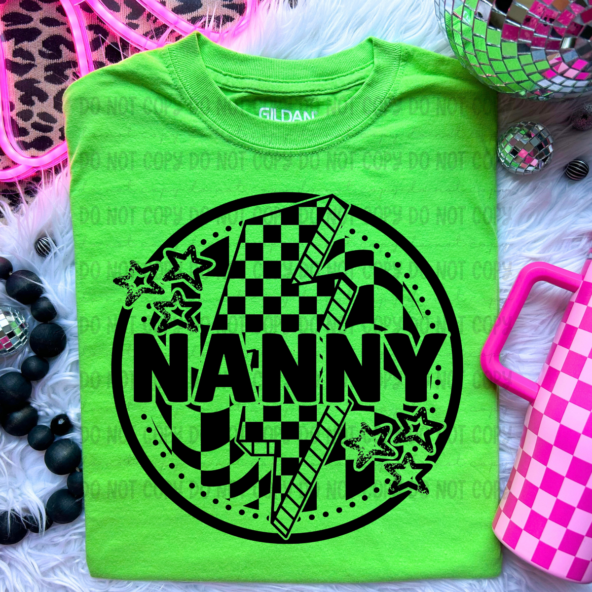 Nanny Black Checkered Bolt (REVEL) DTF transfer