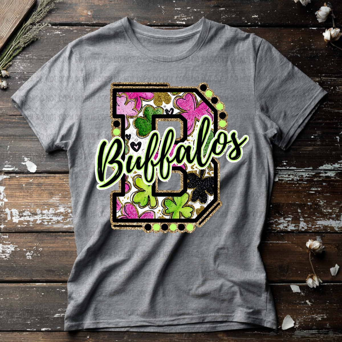 Buffalos letter St. Patrick's Day PINK (Revel) DTF Transfer