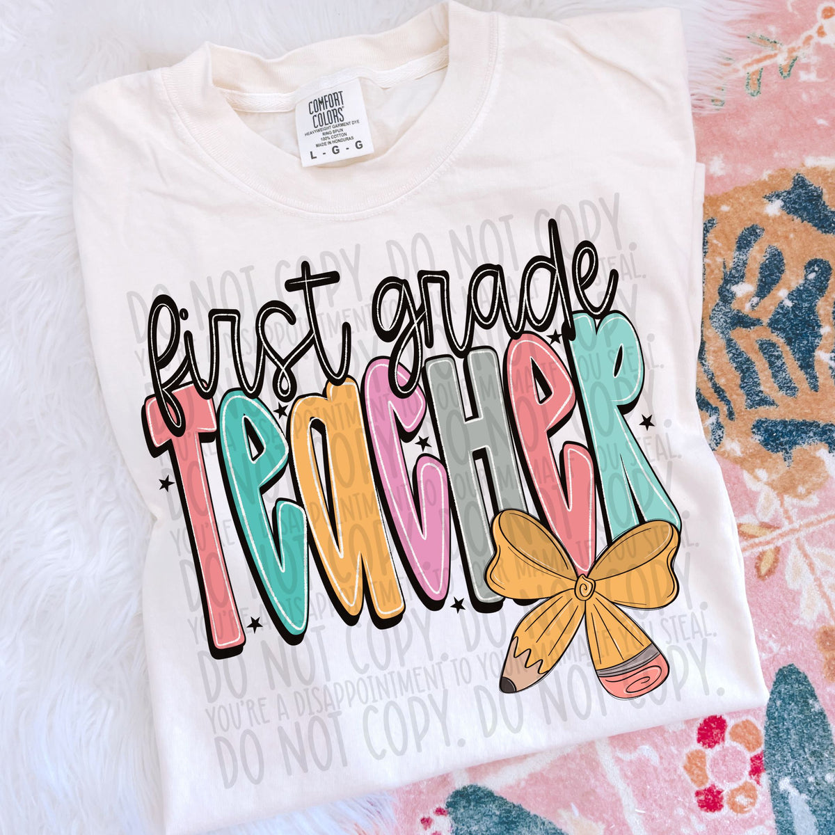 First grade teacher pencil bow (SWD) DTF transfer