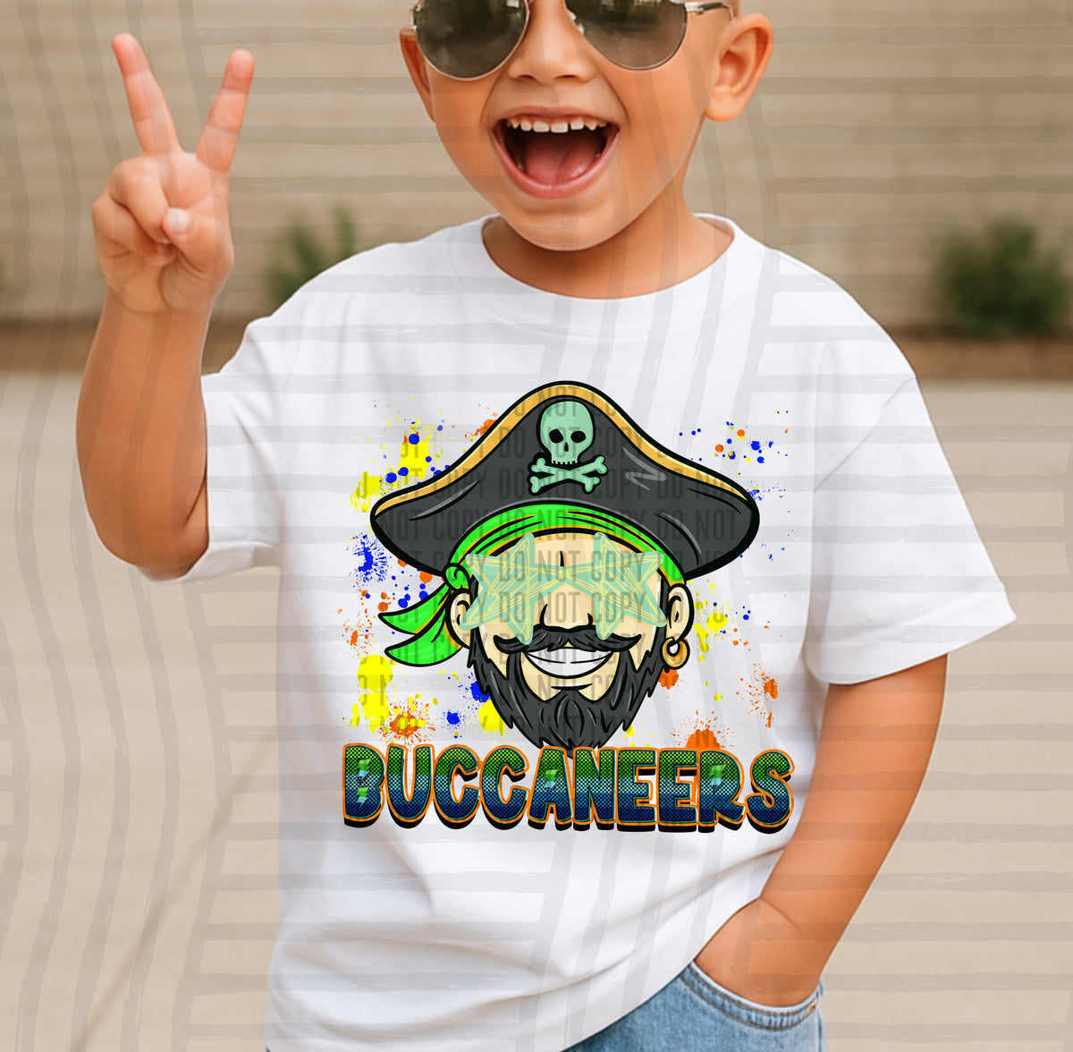 buccaneers paint splatter boy blue green and yellow (Caplinger) DTF Transfer
