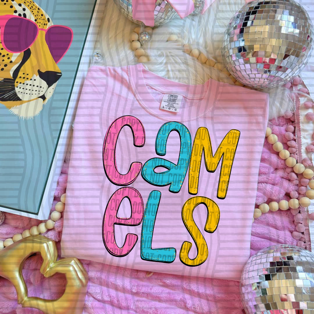 blue yellow and pink camels stacked (Caplinger) DTF Transfer
