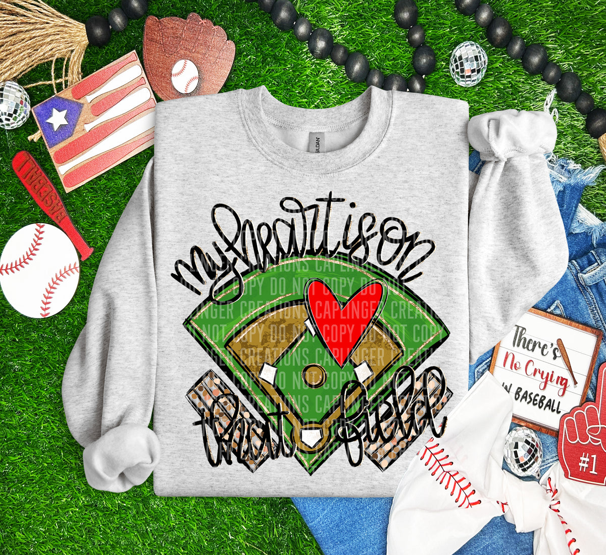 My heart is on that field BASEBALL Red heart (Caplinger) DTF transfer