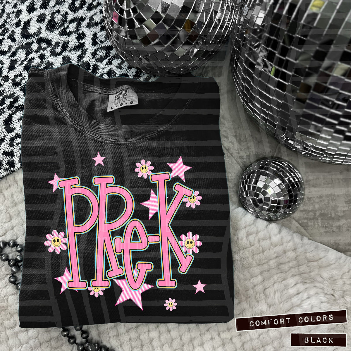 Pre-K Pink Flowers And Stars 108006 DTF transfer