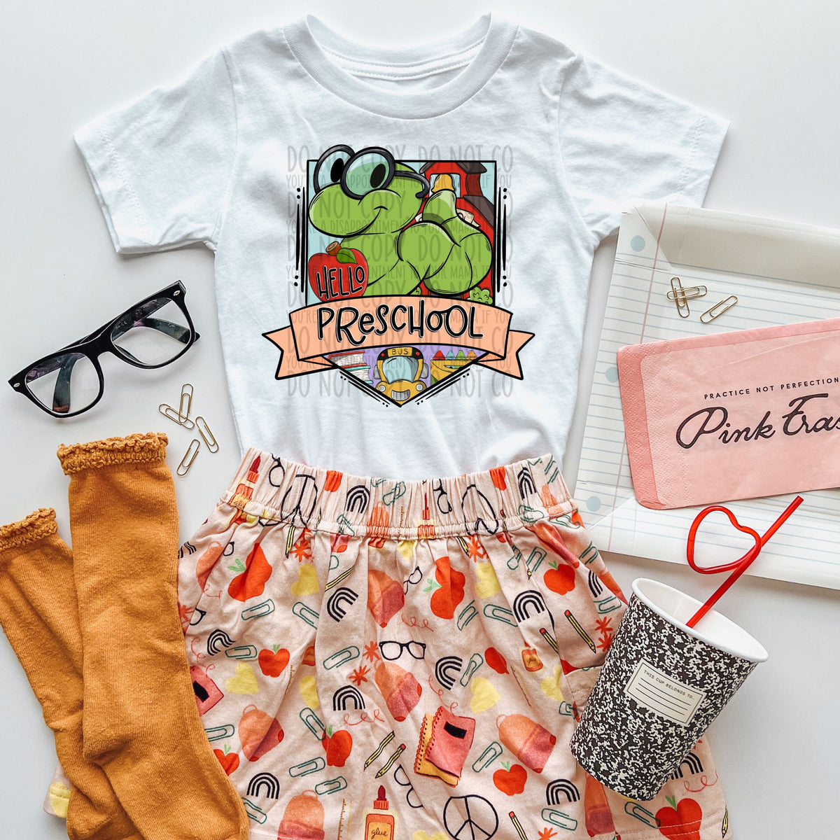 Hello Preschool pink ribbon  (SWD) DTF transfer