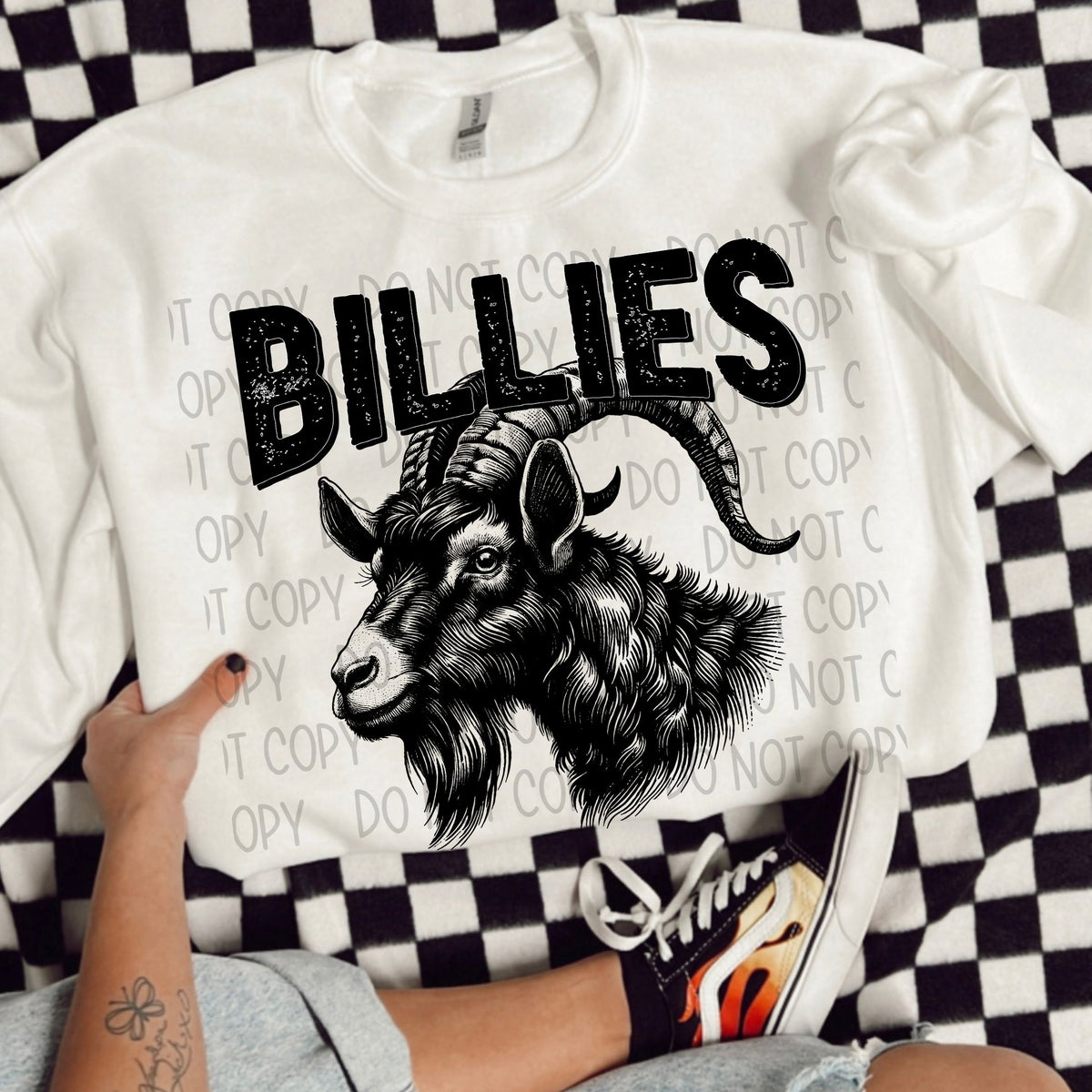 Billies black/white outline DTF transfer