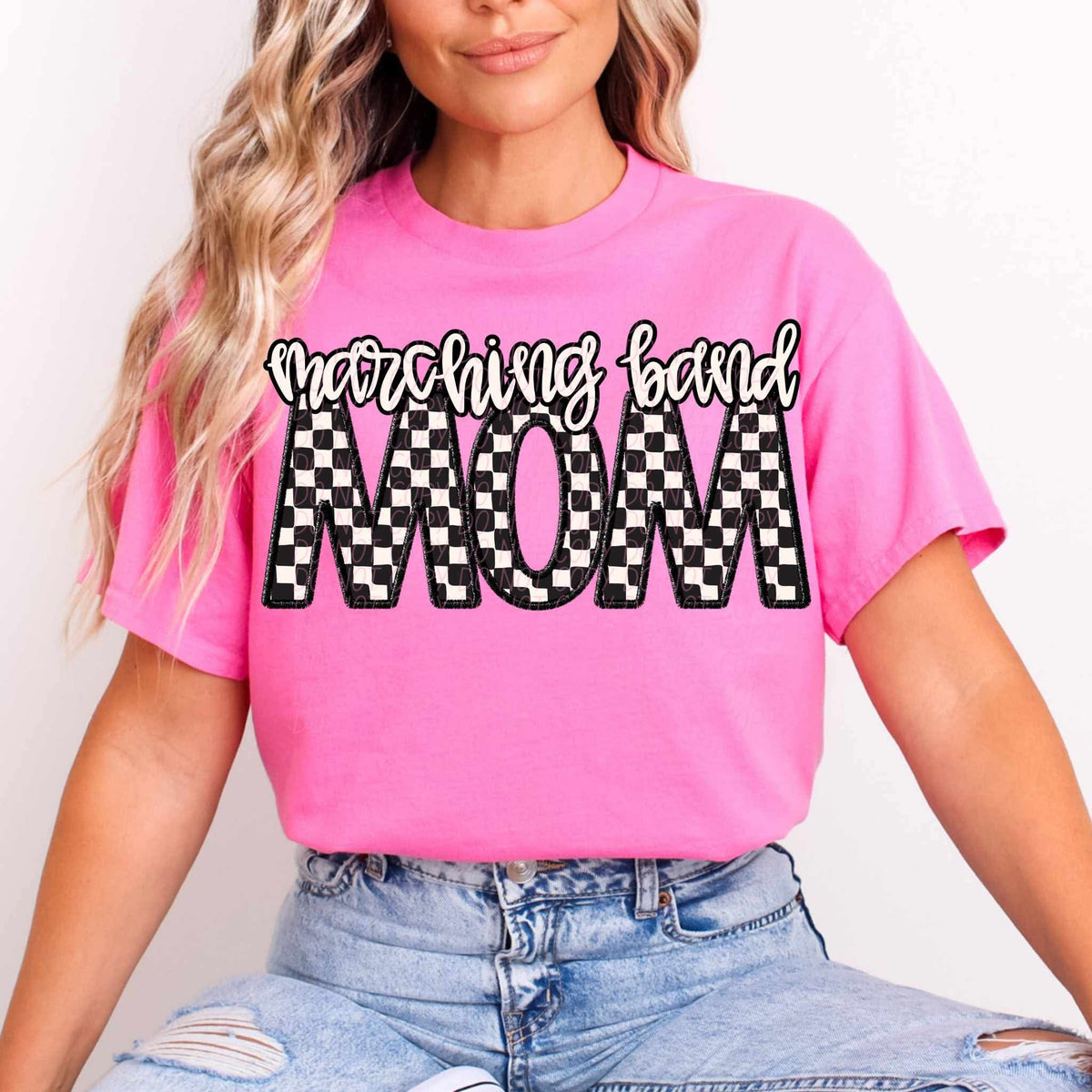 Marching band mom checkered city DTF transfer