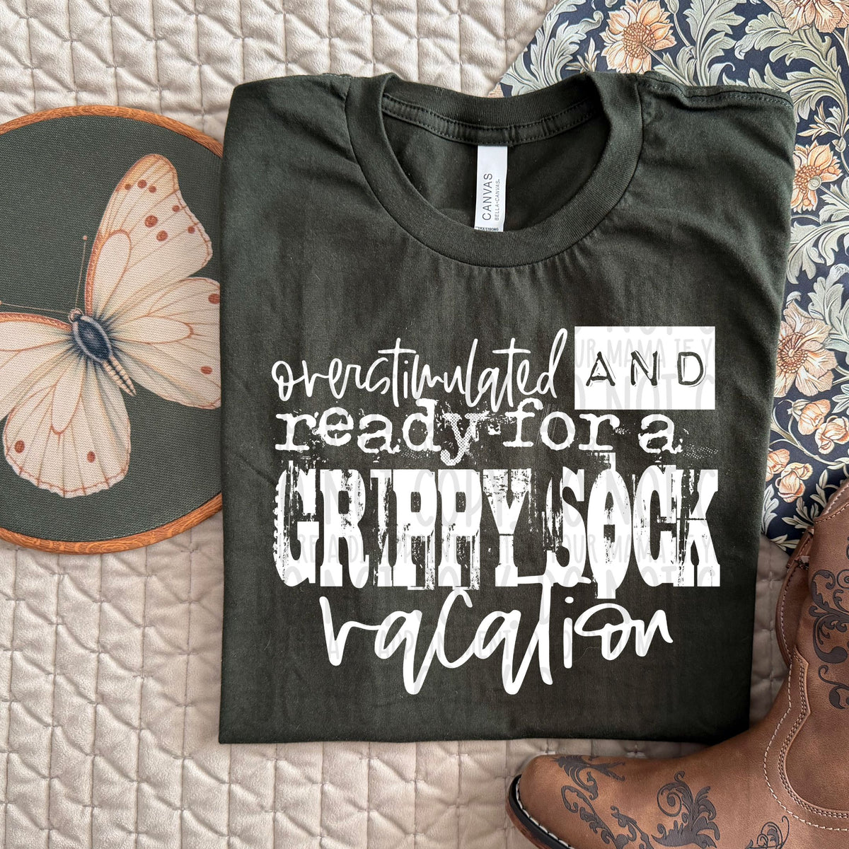 Overstimulated and ready for a grippy sock vacation WHITE (SWD) DTF Transfer