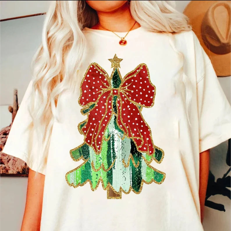 Brushstroke tree red bow 67588 DTF transfer