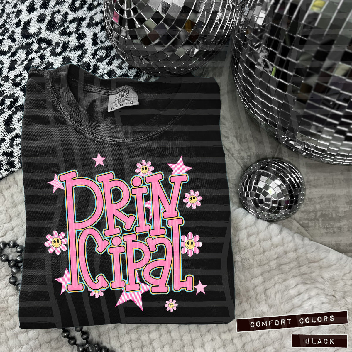 Principal Pink Flowers And Stars 108008 DTF transfer