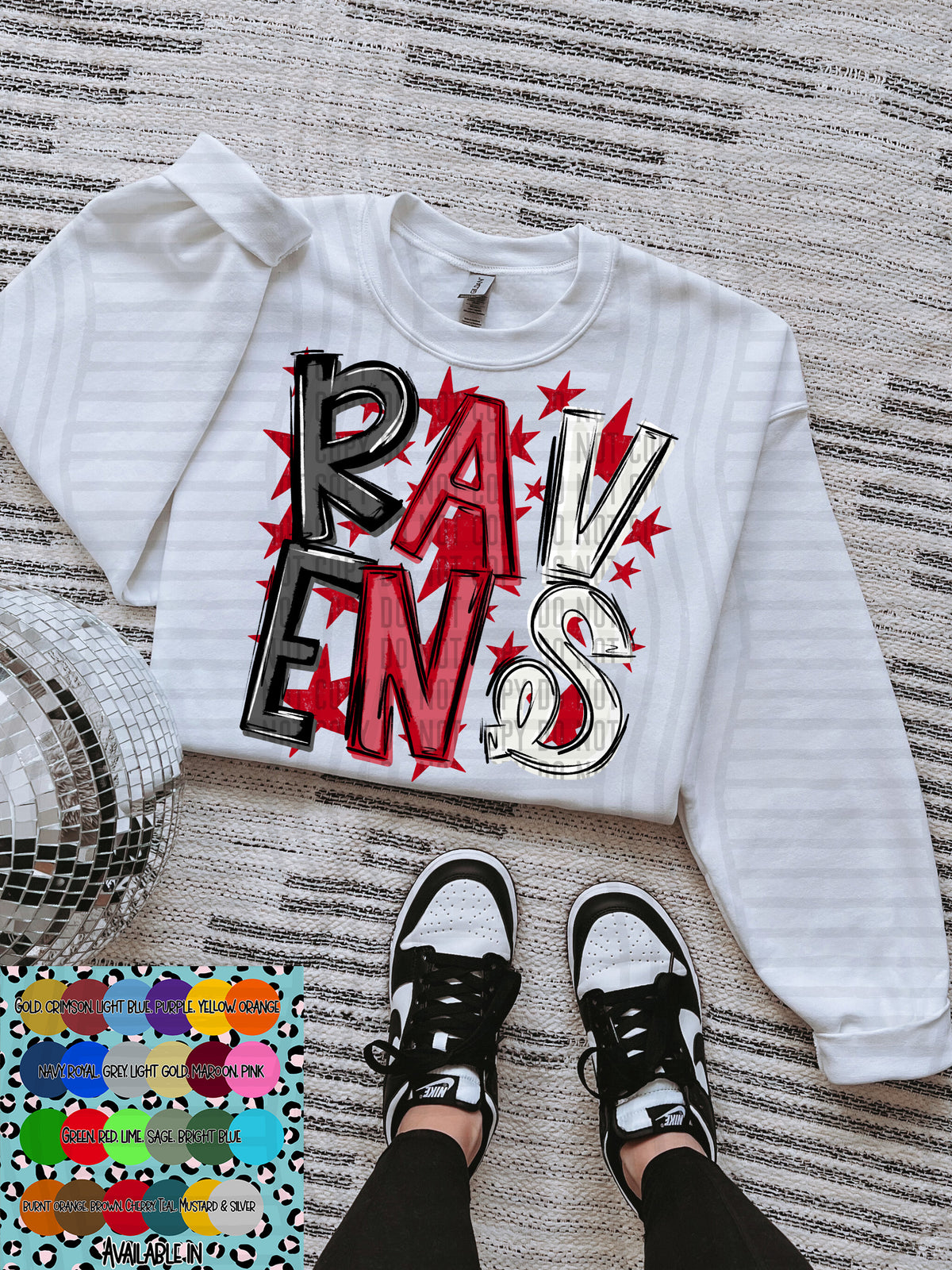 ravens black white and red with red stars (Caplinger) DTF Transfer