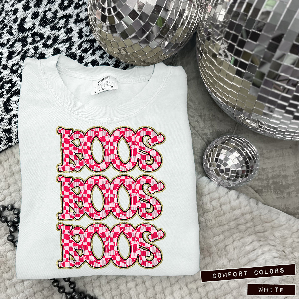 ROOS stacked pink checkered (Caplinger) DTF transfer