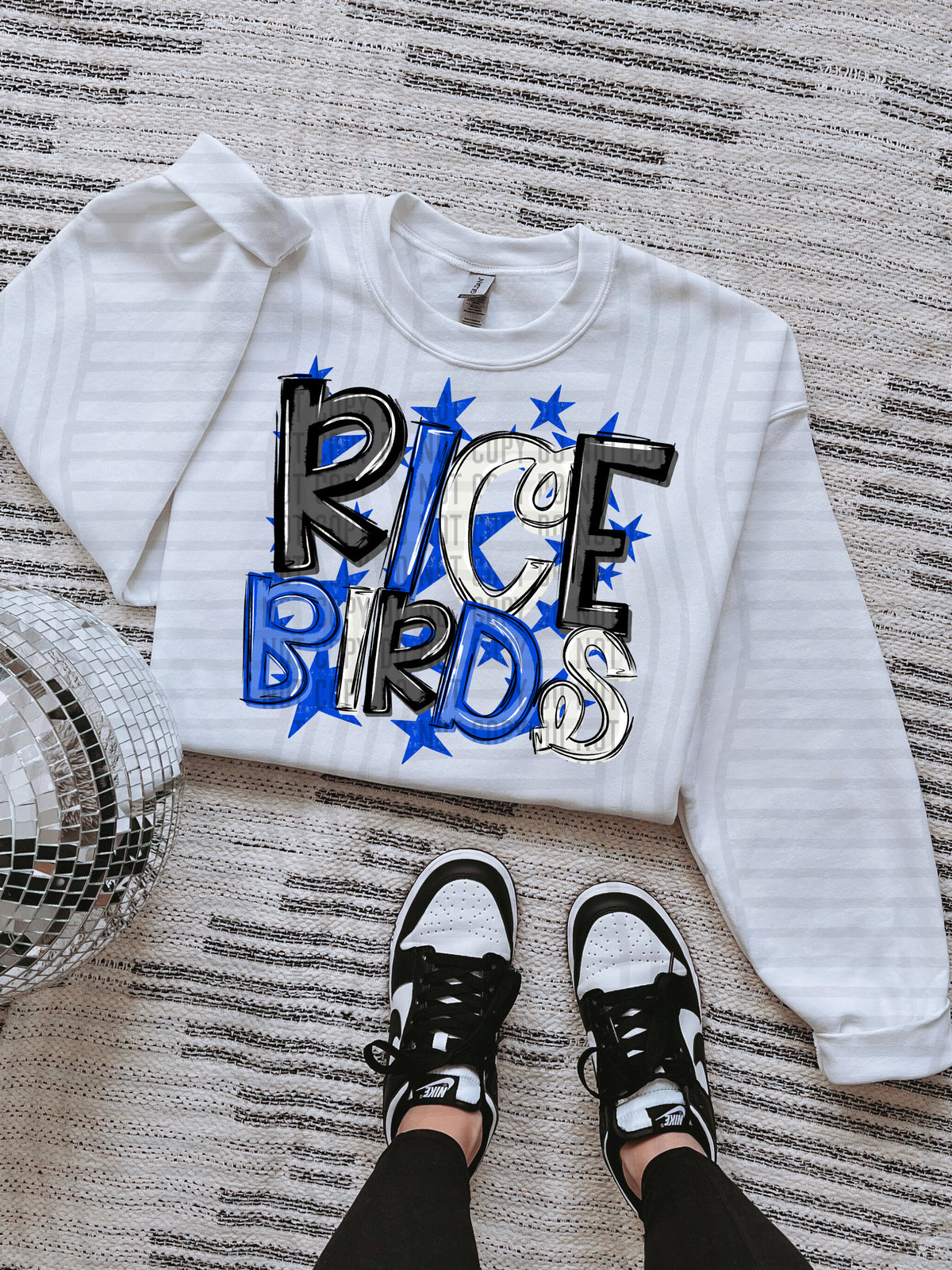 rice birds black and blue with blue stars (caplinger) DTF Transfer