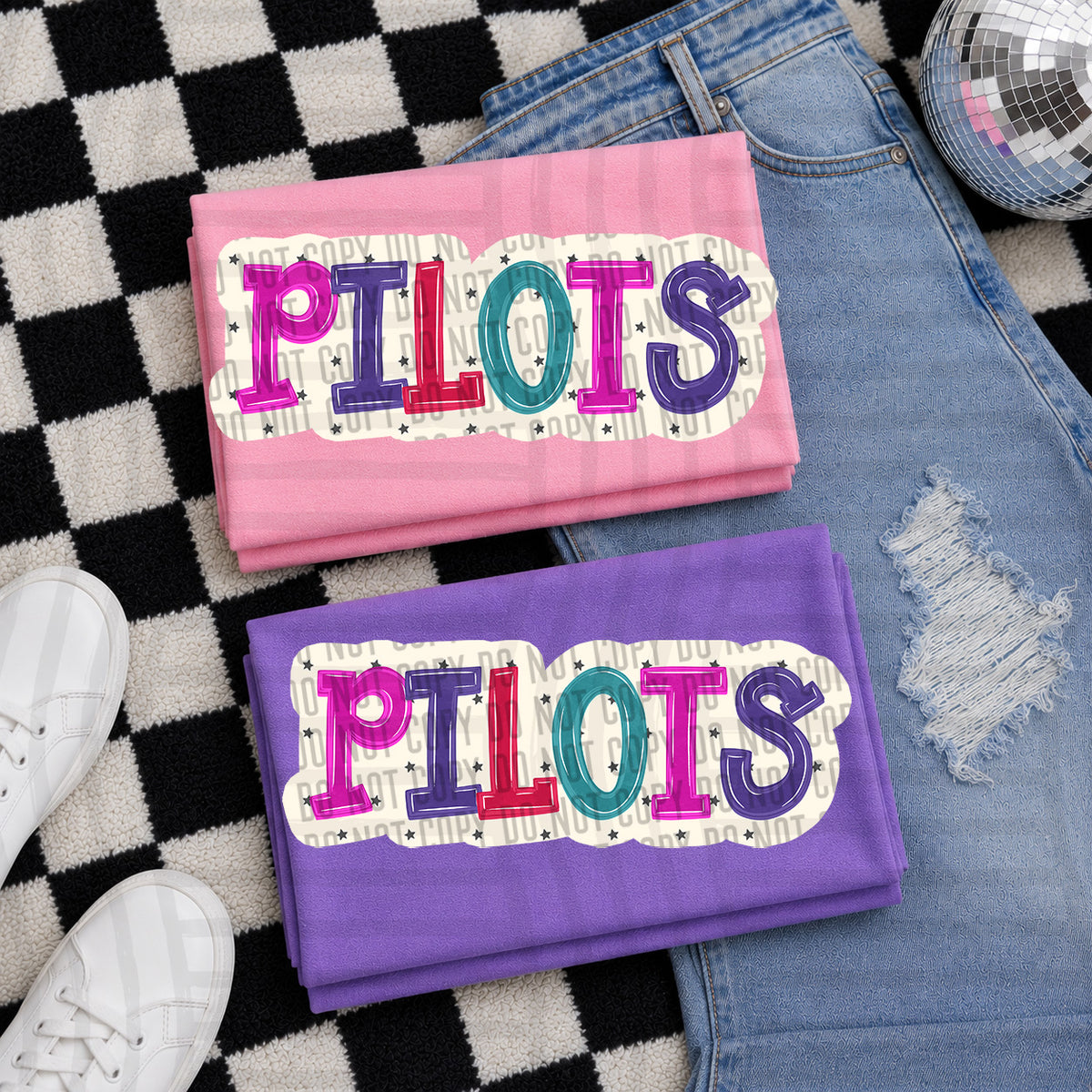 pilots bubble around letters with small stars (Caplinger) DTF Transfer