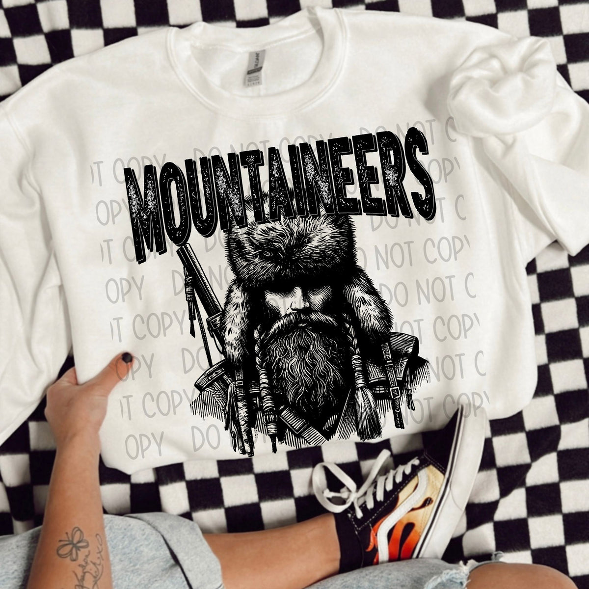 Mountaineers black/white outline DTF transfer