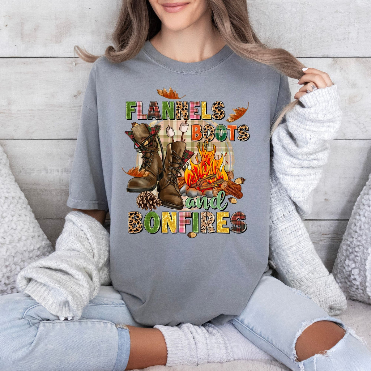 Flannel Boots & Bonfires-47209-DTF transfer