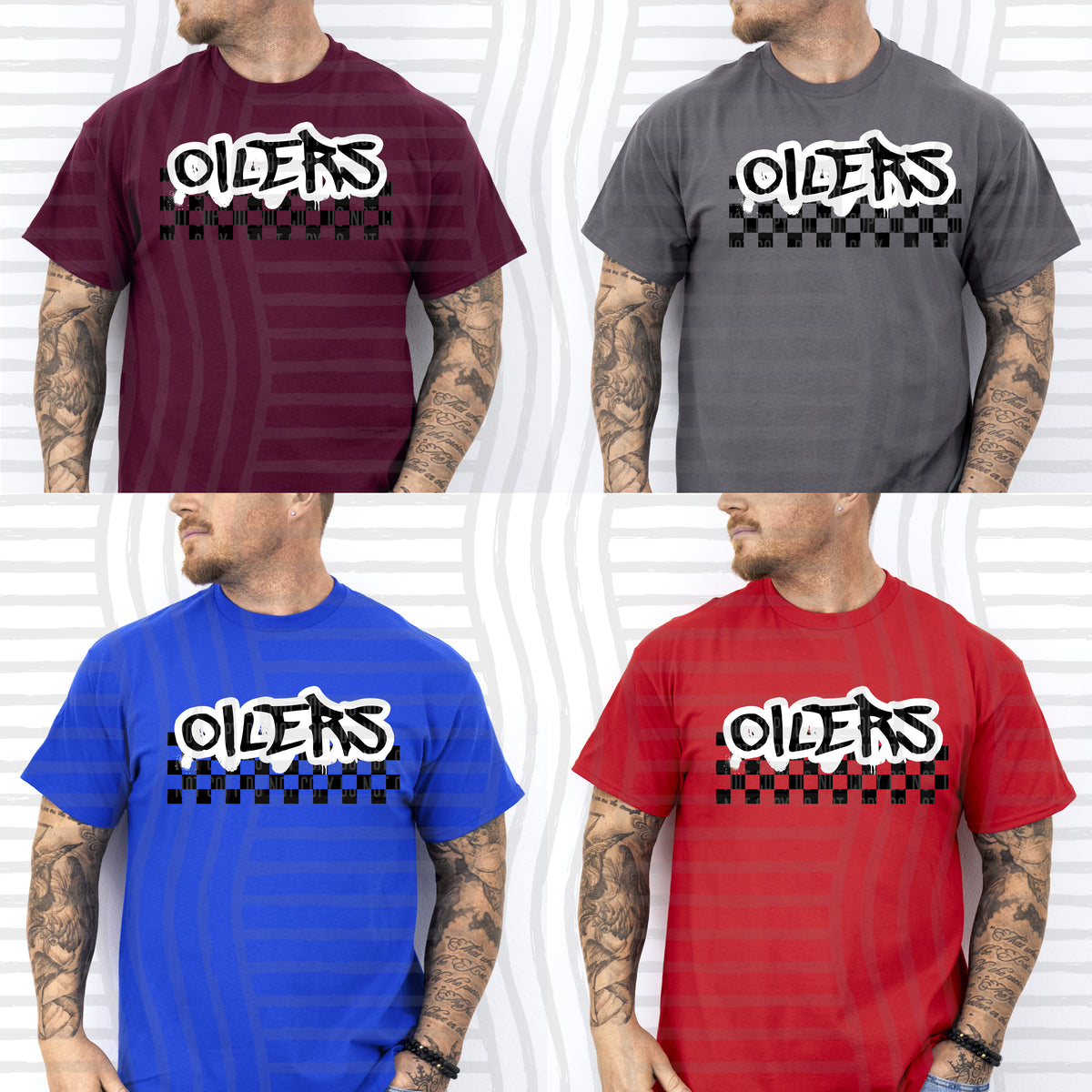 oilers black messy font with checkers (Caplinger) DTF Transfer