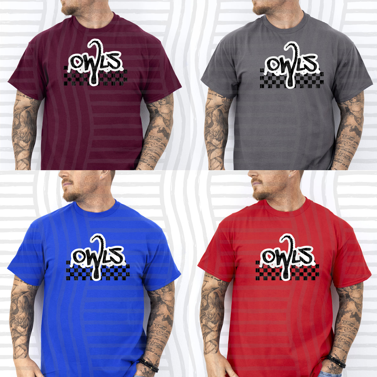 owls black messy font with checkers (Caplinger) DTF Transfer