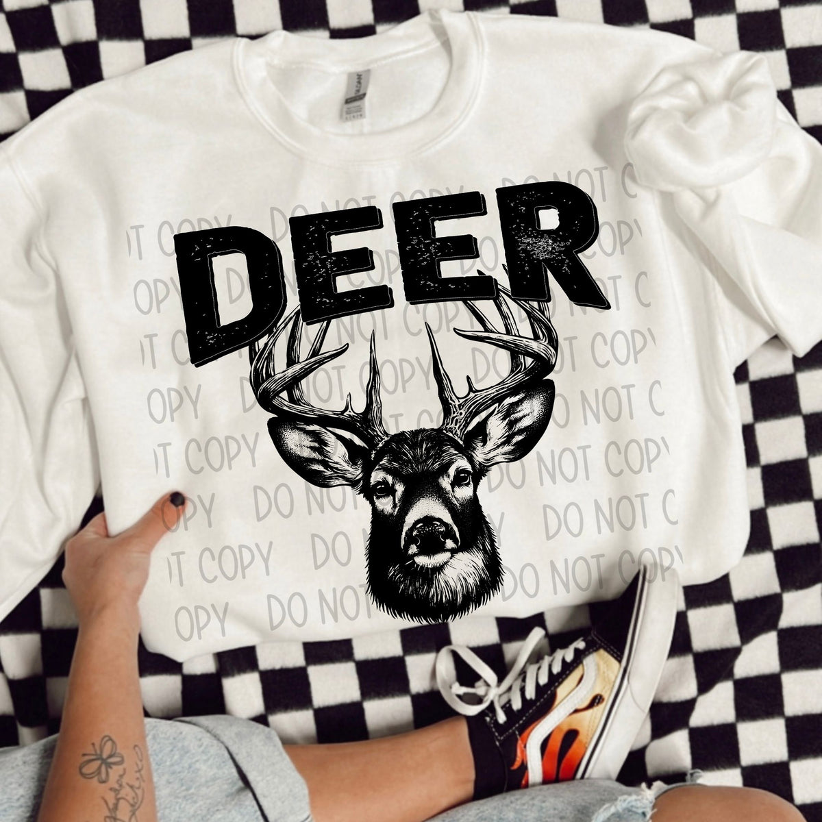 Deer black/white outline DTF transfer