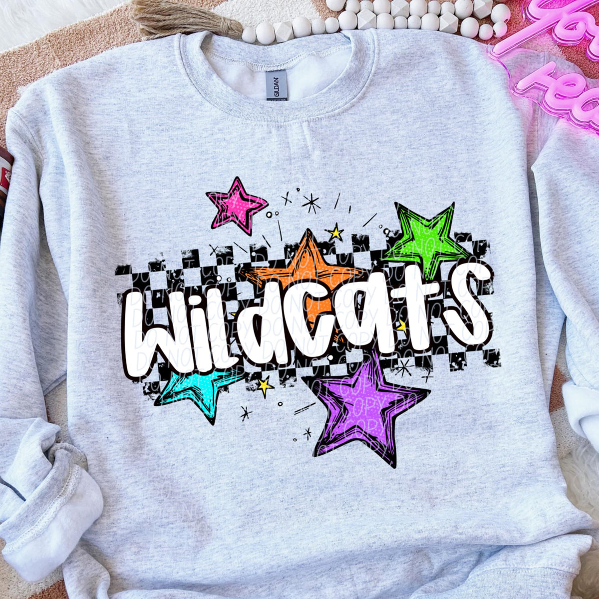 Wildcats Mascot Rainbow Stars DTF TRANSFER