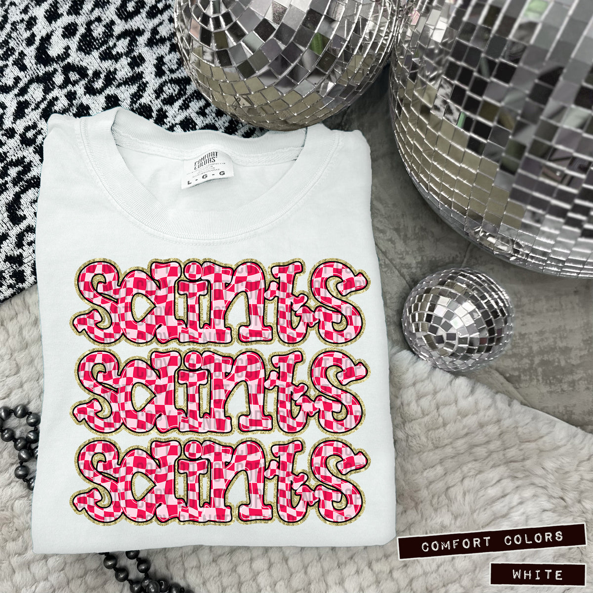SAINTS stacked pink checkered (Caplinger) DTF transfer
