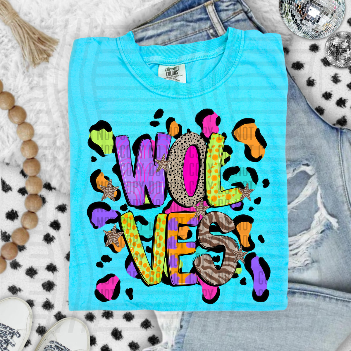 Wolves Funky Mix Up Leopard Mascot (Caplinger) DTF transfer