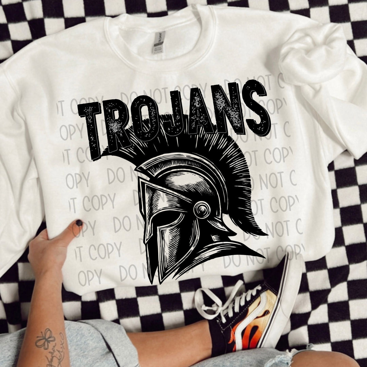 Trojans black/white outline DTF transfer