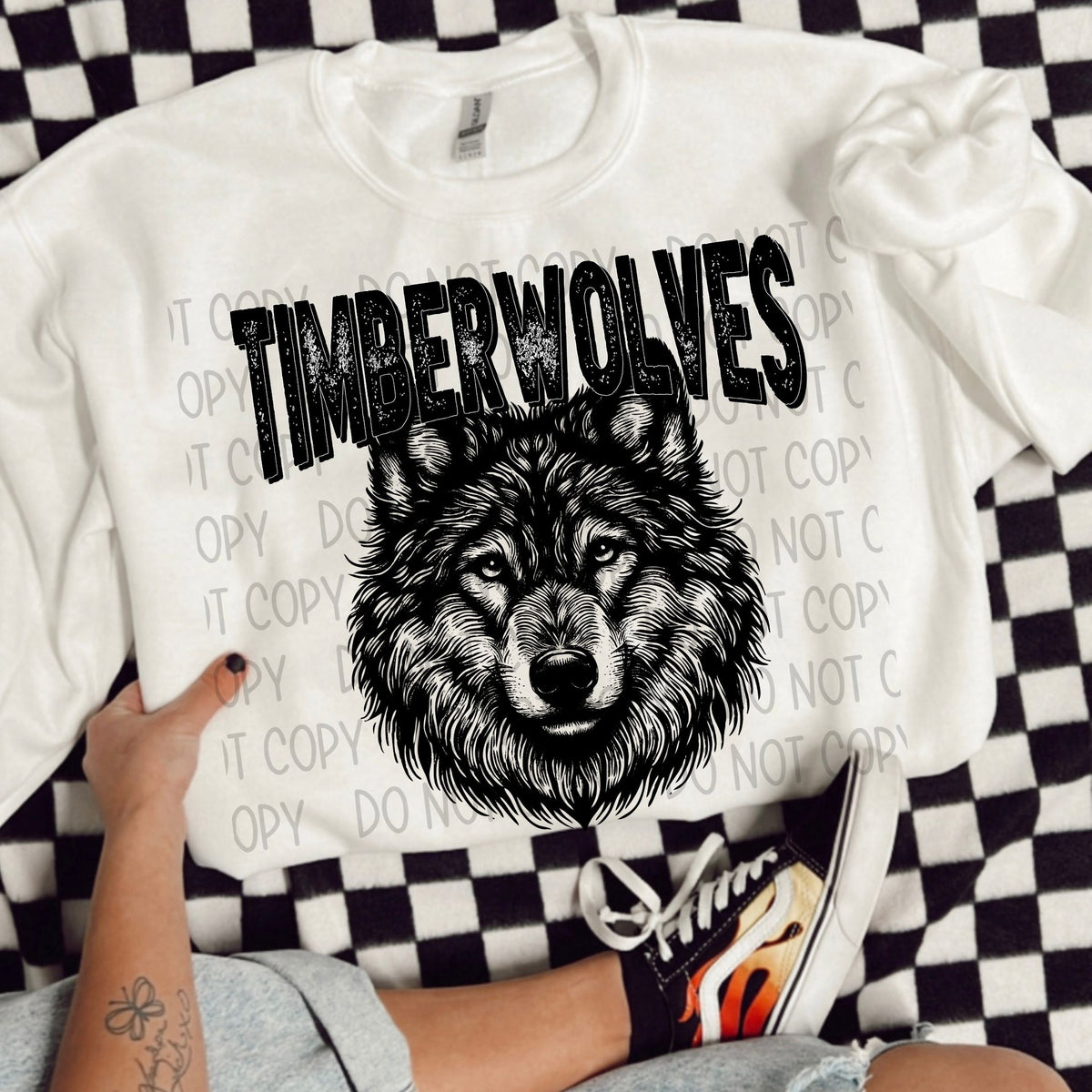 Timberwolves black/white outline DTF transfer