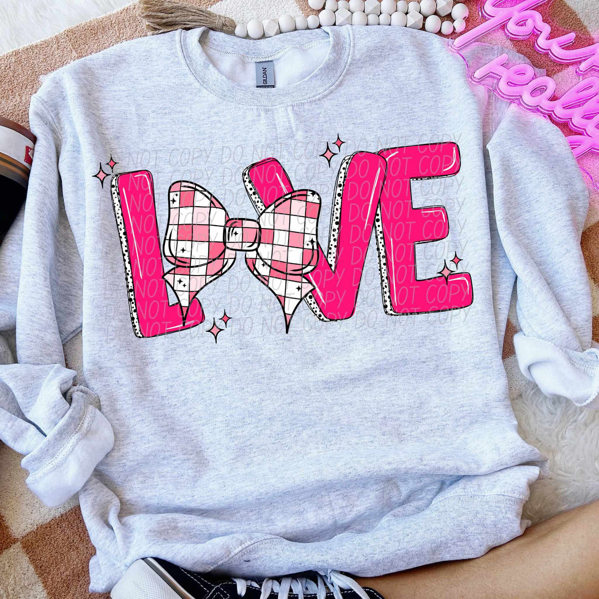 Love checkered bow (CITY) 75758 DTF transfer