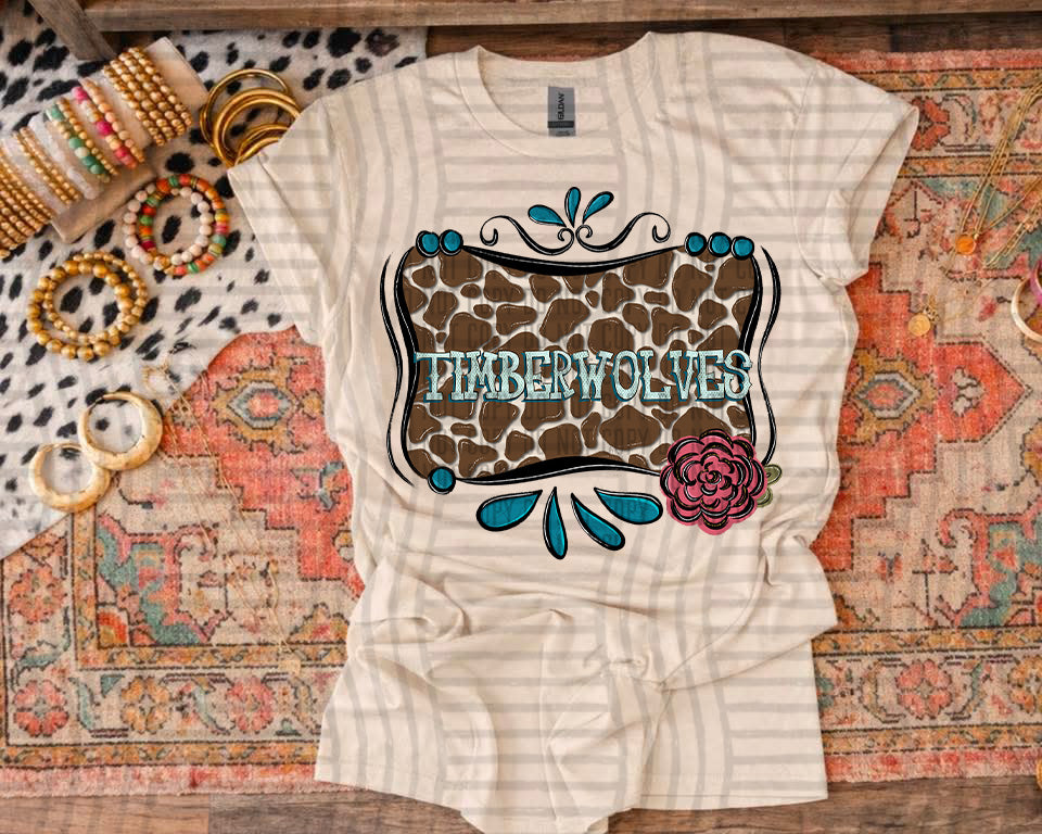 Timberwolves Cowhide & Turquoise Mascots (Caplinger) DTF transfer