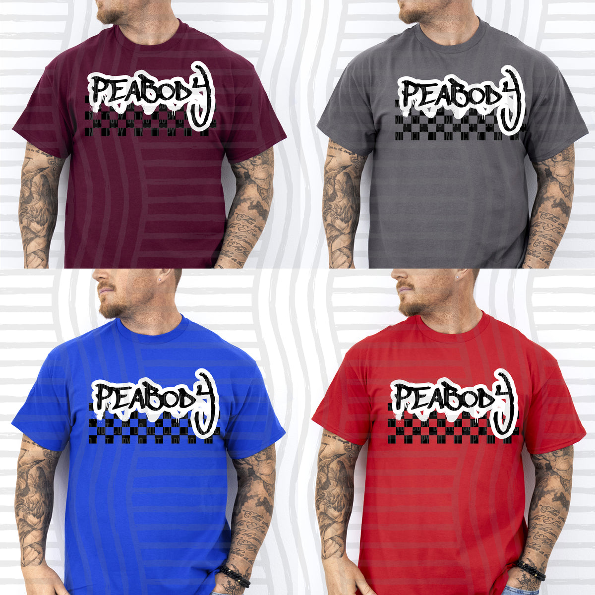 peabody black messy font with checkers (Caplinger) DTF Transfer
