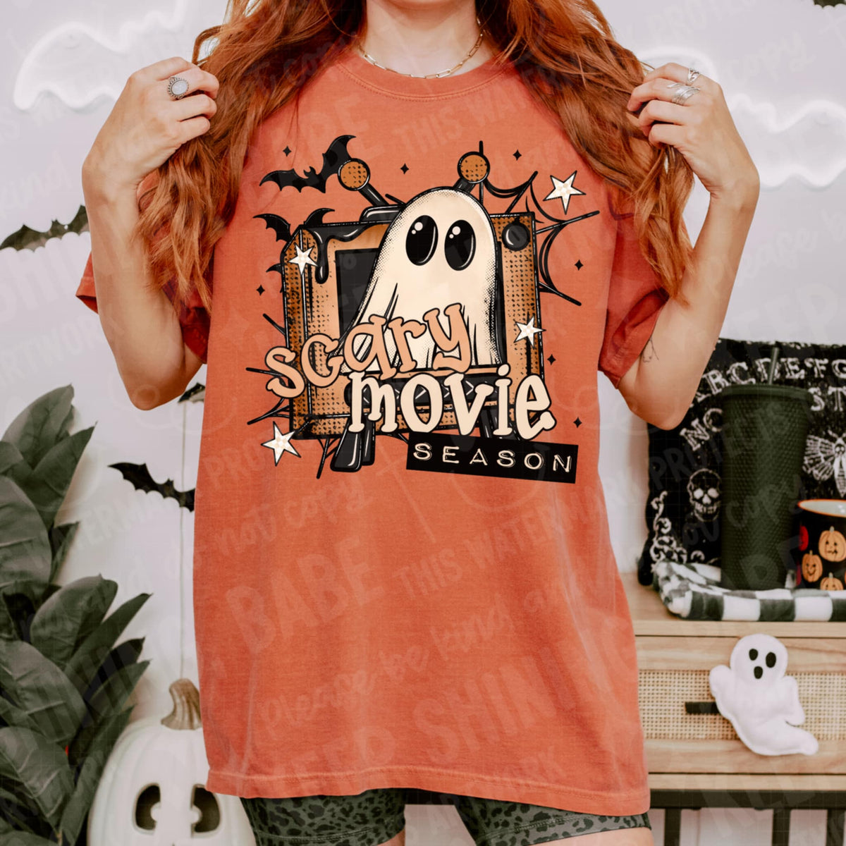 Scary Movie Season ghost and TV (two peas) 113147 DTF transfer