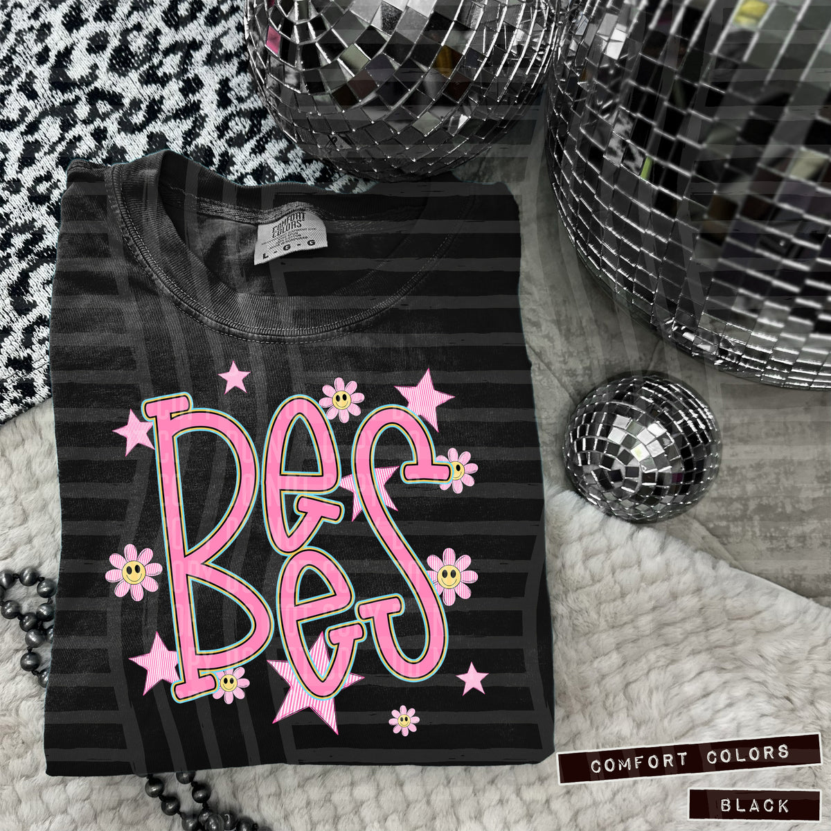 Bees Pink Flowers And Stars 104898 DTF transfer