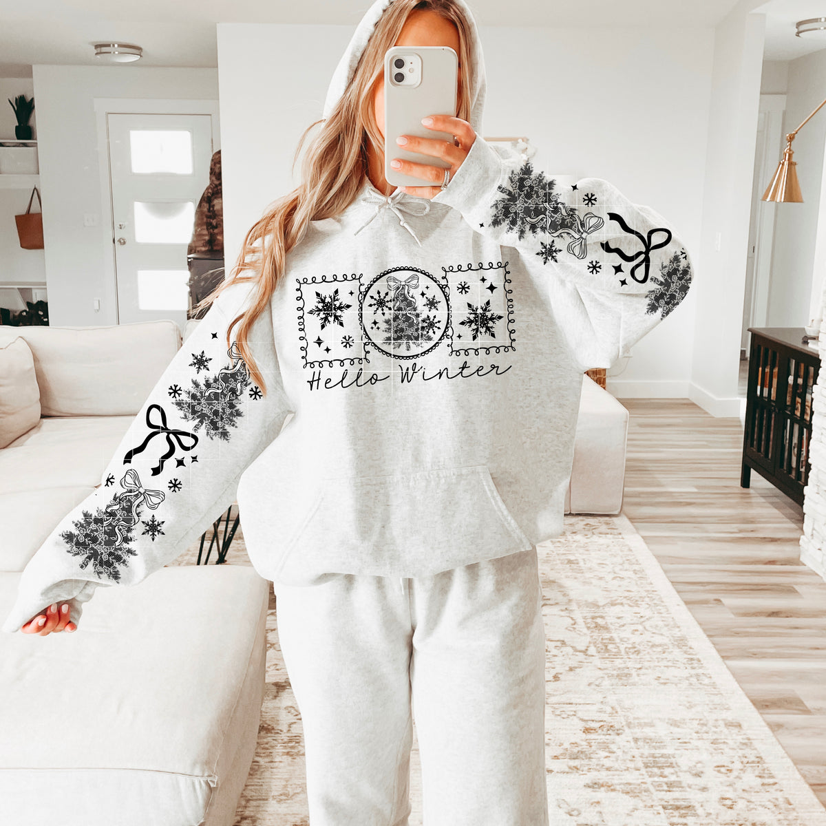 Hello Winter (front only) BLACK CSC DTF Transfer