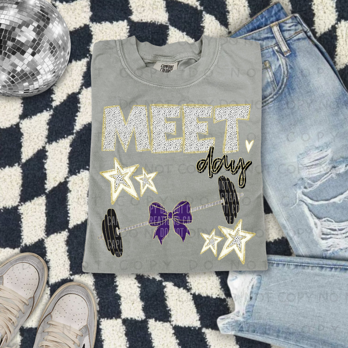 Meet day purple bow background (Caplinger) DTF transfer