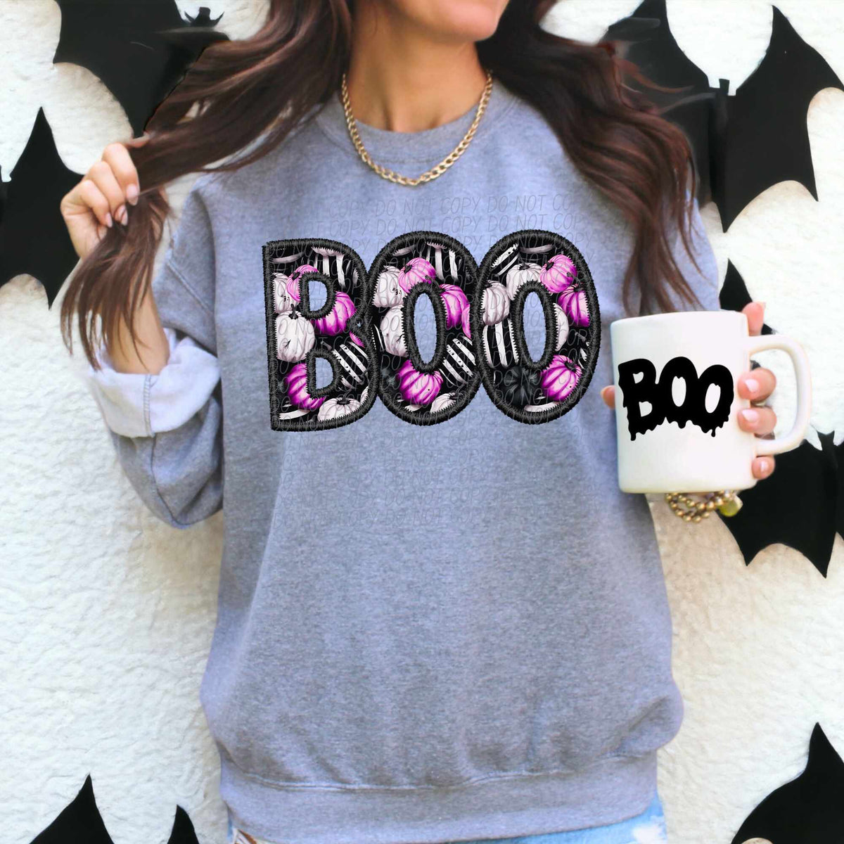 Boo black outline pink pumpkins (CITY) 55915 DTF transfer
