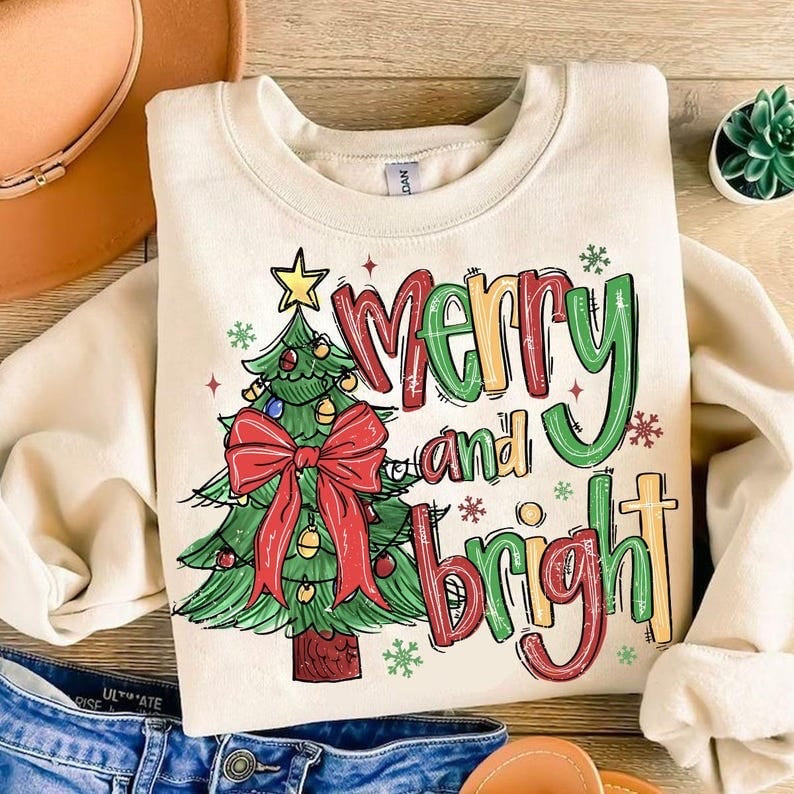 Merry Christmas tree with red bow 64826 DTF transfer