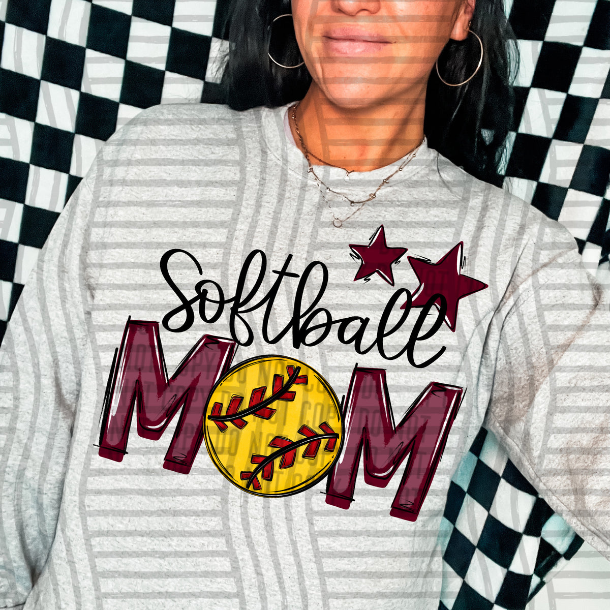 softball mom gray maroon stars (Caplinger) DTF transfer