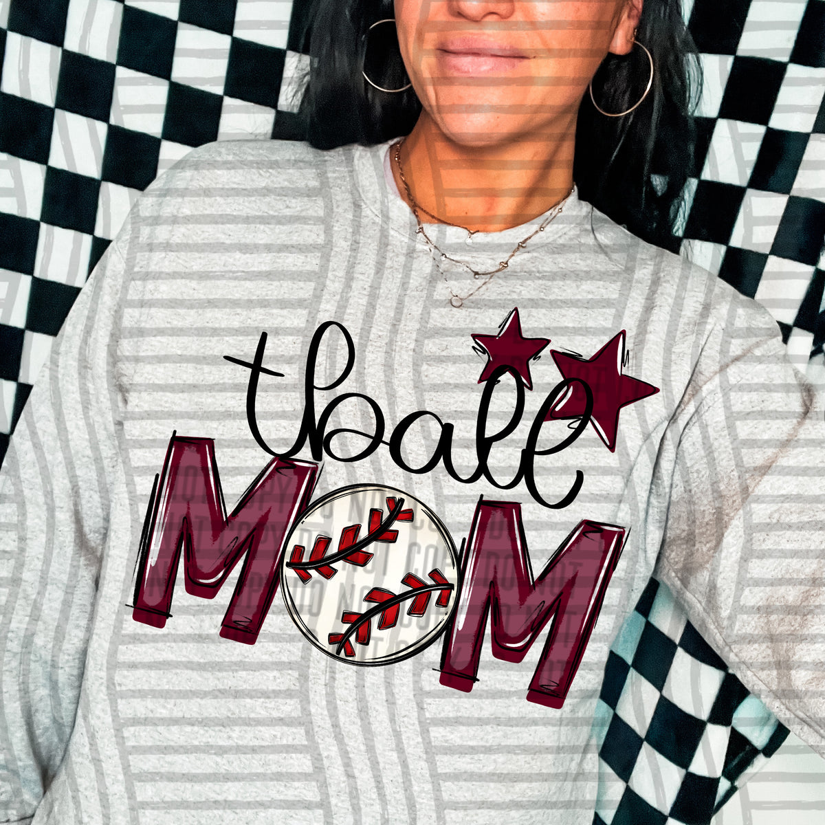 tball mom grey maroon stars (caplinger) DTF transfer