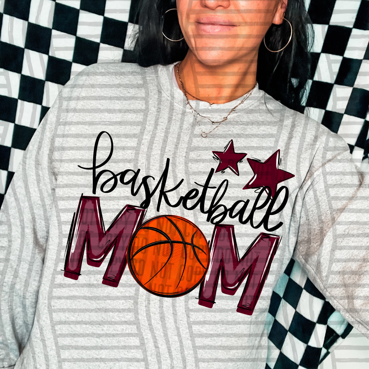 basketball mom gray maroon stars (Caplinger) DTF transfer