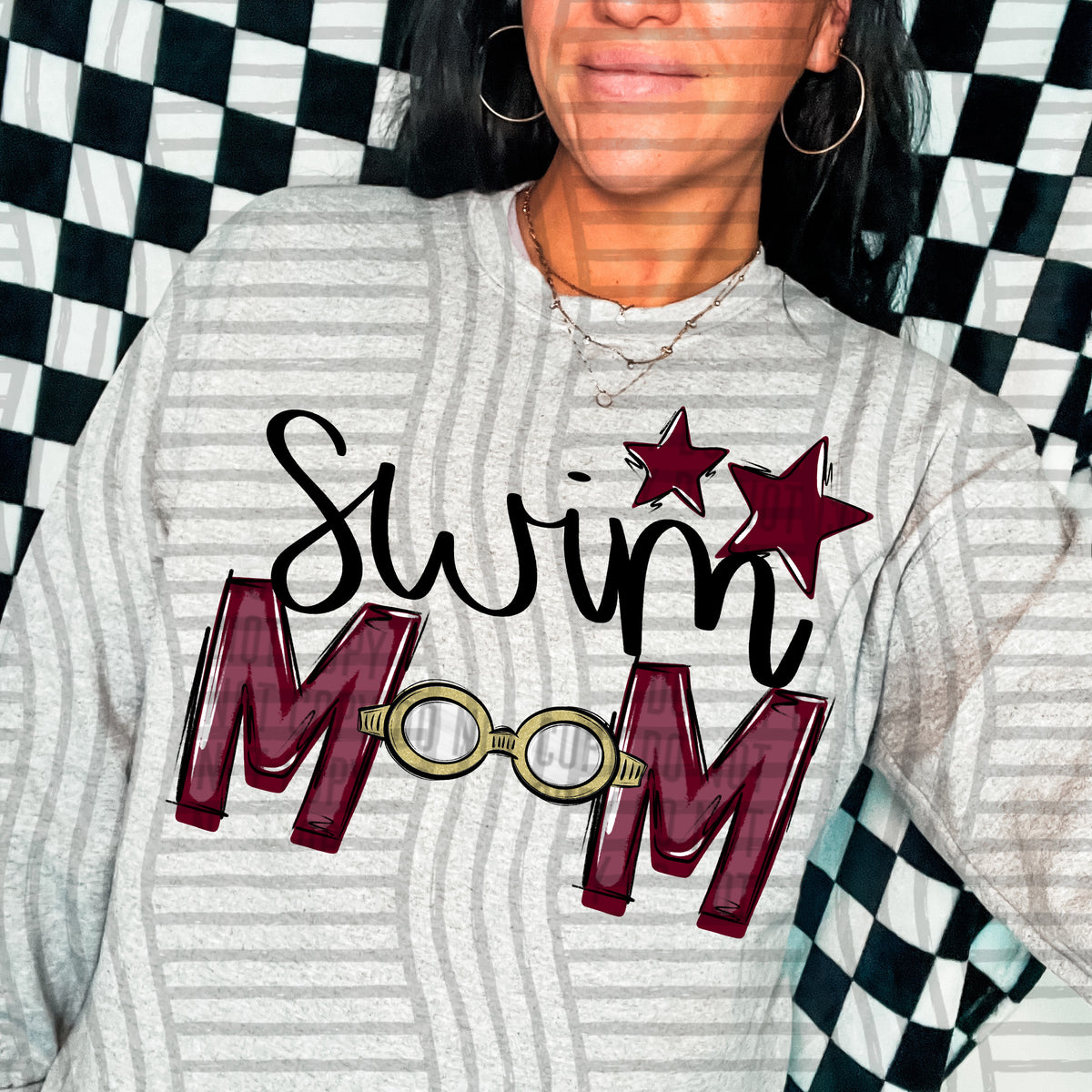 swim mom grey maroon stars (caplinger) DTF transfer