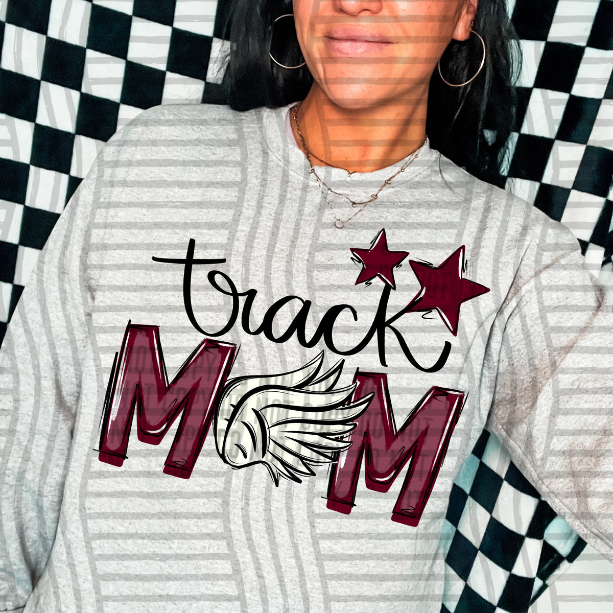 track mom grey crimson stars (caplinger) DTF transfer (Copy)