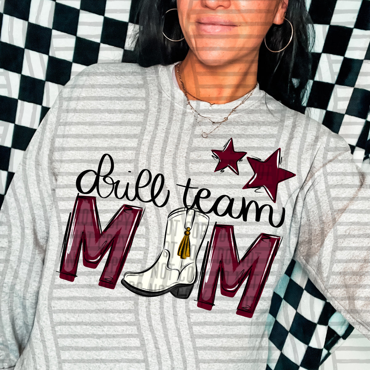 drill team mom gray maroon stars (Caplinger) DTF transfer